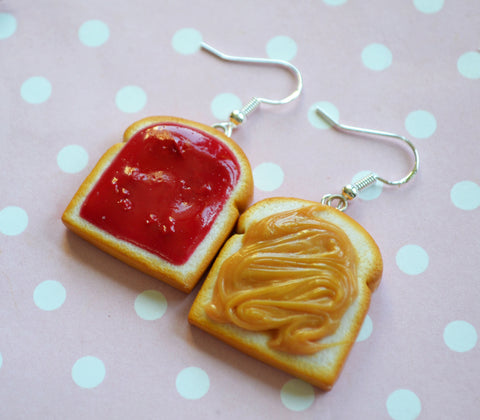 Peanut Butter and Strawberry Jam Sandwich Dangle Earrings