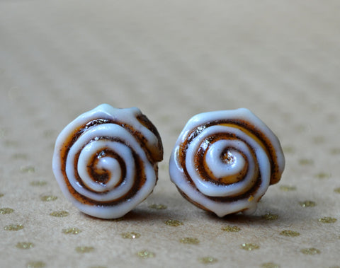 Cinnamon Roll Stud Earrings, Polymer Clay