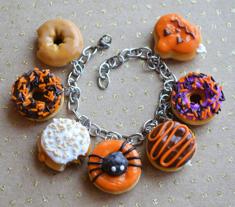 Fall Halloween Theme Doughnut Charm Bracelet