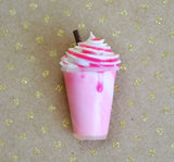 Strawberry Milkshake Charm, Polymer Clay Mini Food Frappe Pink Drink