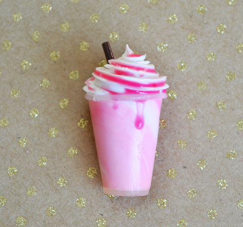 Strawberry Milkshake Charm, Polymer Clay Mini Food Frappe Pink Drink