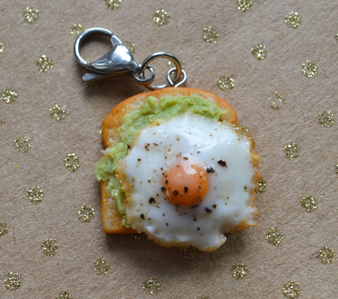 Fried Egg on Avocado Toast Polymer Clay Mini Food Charm, Key Chain, Necklace