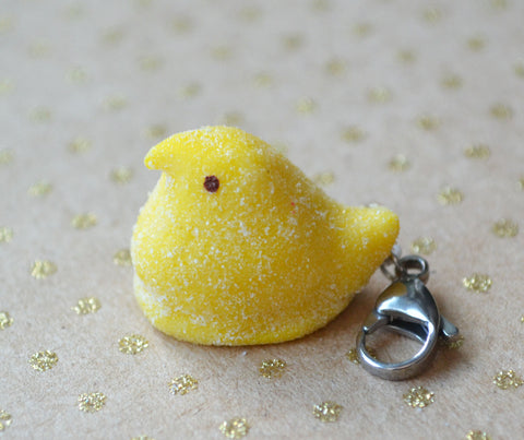 Peep Marshmallow Chick Charm, Necklace, Key Chain, Polymer Clay Mini Food