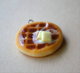 Waffle Charm, Key chain, Pendant, Polymer Clay Mini Food Jewelry